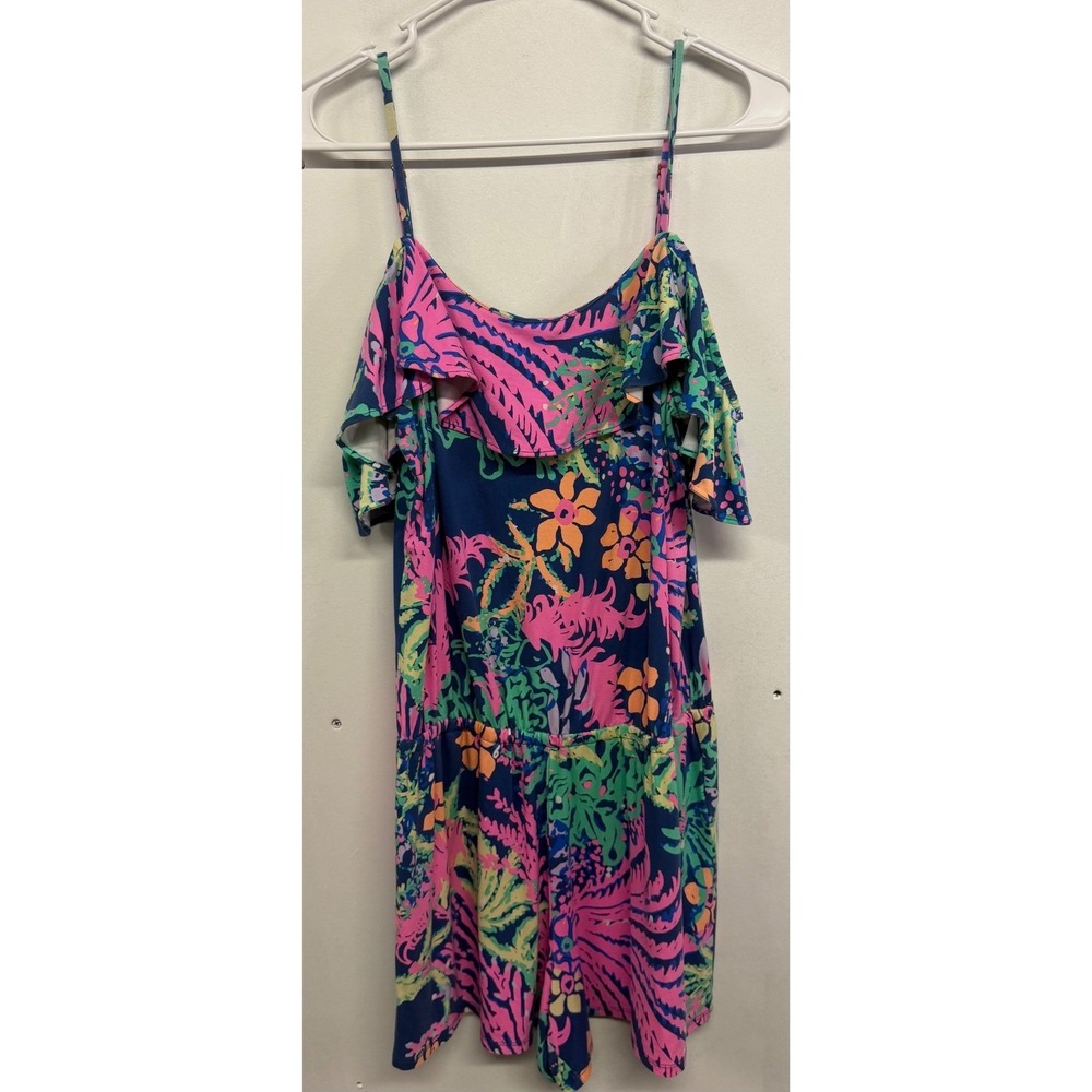 Lilly Pulitzer Women Klea Off-The-Shoulder Romper Floral Pink Blue Medium 25480